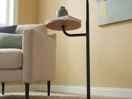 Seoul - Floor Lamp With Rotary Switch Wood Table Base - Black / White