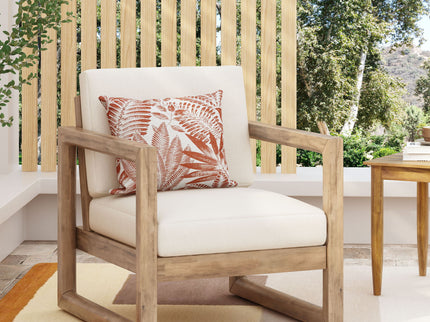 Outdoor Acacia Wood Patio Club Chair, Wood Patio Furniture, Waterproof Thick Cushion Deep Seating For Porch - Brown Wash / Beige
