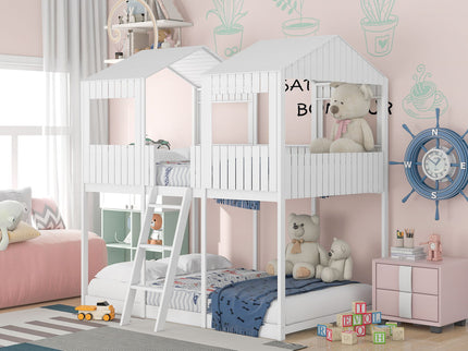 Bunk Bed With Roof, Window, Guardrail, Ladder