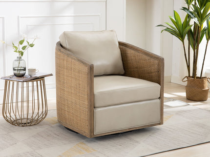 Barrel, Comfy Round Accent Sofa Chair With 360 Degree Swivel, Leisure Arm