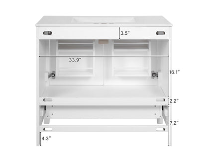 Bathroom Vanity With Sink, Soft Close Doors, Double Storage Shelves & Divided Drawer Ample Storage - White