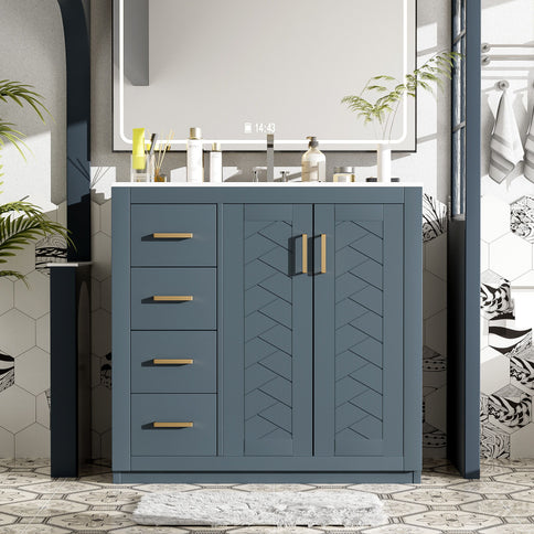 Bathroom Vanity With Sink Combo, Storage Cabinet, Freestanding Set With 3 Drawers & Soft Closing Doors