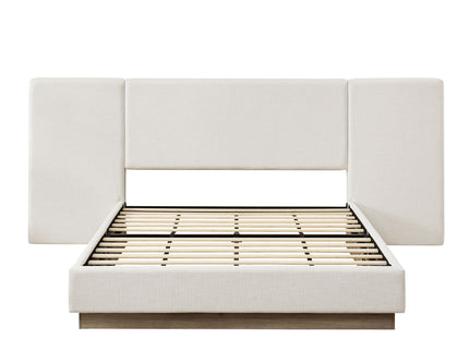 Muse - Queen Upholstered Platform Bed Frame - Ivory / Light Gray / Camel Oak