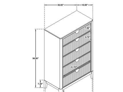 Mason - 5 Drawer Chest With Fluted Design - Black