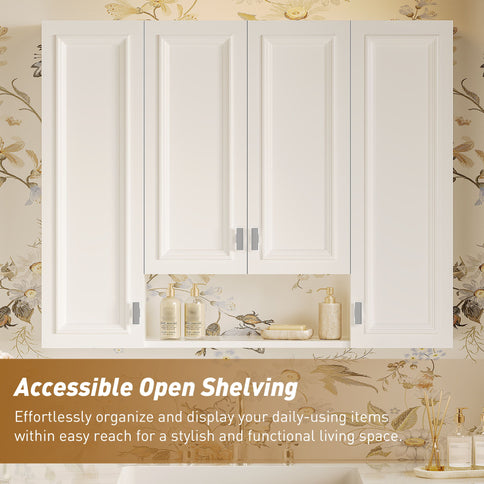 Bathroom Cabinet With 5 Adjustable Shelves, Wall-Mounted Medicine Cabinet, Soft-Closing Hinges, Open Shelving Design - White