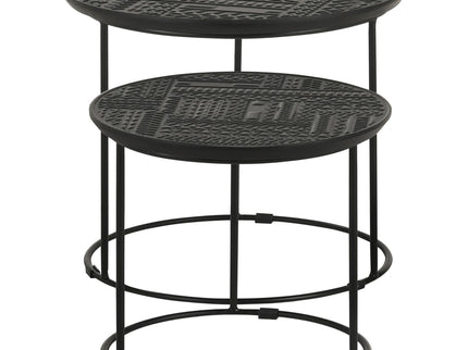 2 Piece Nesting Table With Embossed Tops And Base - Black