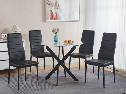 Dining Table With Cross Metal Leg And Tempered Glass, Modern Space Saving Kitchen Table For Living Room