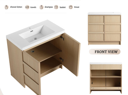Freestanding Bathroom Vanity With Sink & 2 Soft Close Cabinet Doors