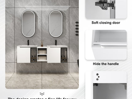 Wall Mounted Bathroom Vanity With Sink, Soft Close Doors, Cabinet & Half Door