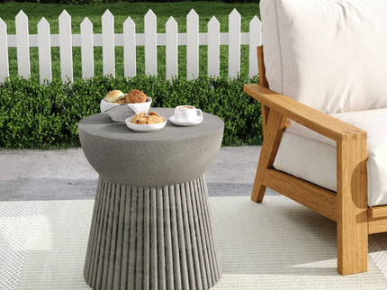 Modern Outdoor Lightweight Concrete Side Table With Hourglass Design - Light Gray