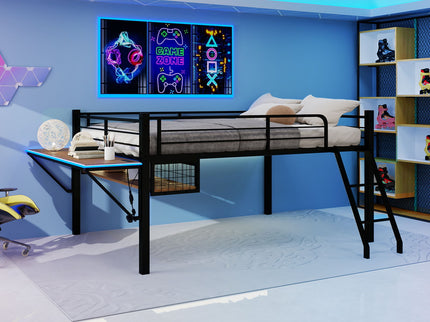 Loft Bed With Built In Desk, LED Light Strip