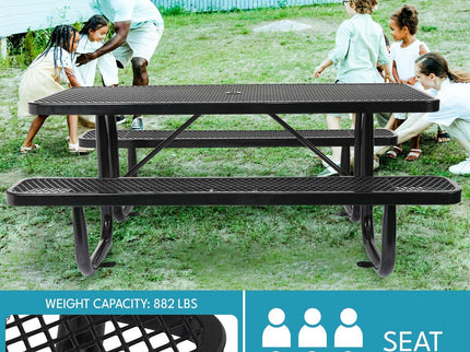 Outdoor Steel Picnic Rectangular Table With Umbrella Pole