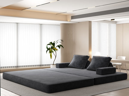Multifunctional Convertible Sofa Bed With 2 Tumbler Backrests And 2 Pillows, Deep Seat Couch