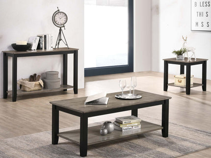 3 Piece Table Set With Open Shelf Storage, Includes Coffee, End & Console Table - Black / Black / Gray / Gray