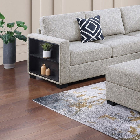 Contemporary Sectional Sofa 4 Piece Set With Built In Shelves L - Shaped Design