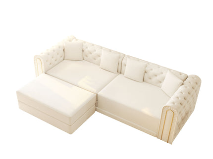 3-In-1 Convertible Sleeper Sofa With Movable Ottoman For Living Room