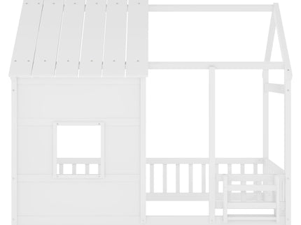 House Floor Bed With 7 Color LED Light, Built In Bookshelf