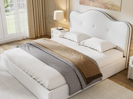 Upholstered Platform Bed With Sturdy Frame And Headboard
