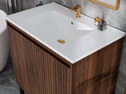 Bathroom Vanity With Ceramic Sink, Floor-Standing Design, Soft-Closing Drawers