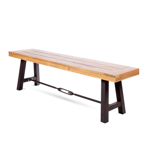 3 Piece Outdoor Dining Set, Rectangular Patio Table & 2 Benches - Black / Teak