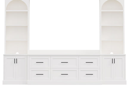 Arched Entertainment Center Wall Unit With 6 Drawers, Large TV Stand With Bookshelves