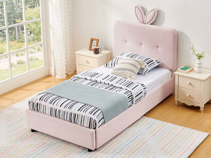 Upholstered Bed With Oversized Rabbit Ear Headboard, LED Lights & 4 Storage Drawers