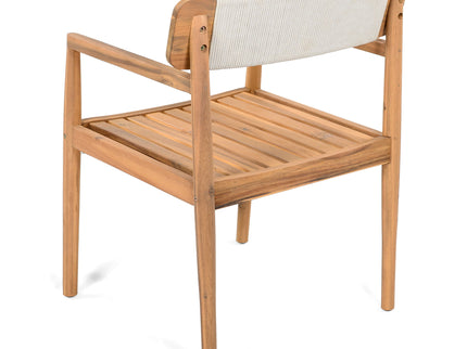 Creative Braided Acacia Wood Outdoor Dining Table And Chairs With Armrests (Set of 2) - Teak / White