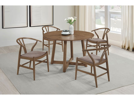 Guinea - 5 Piece Dining Set With Round Table And Upholstered Chairs - Walnut