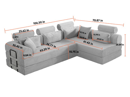 Modern L-Shape Modular Sectional Sofa, Compressed Design