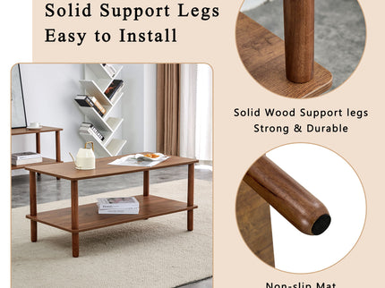Modern 2 Tier Coffee Table With Open Storage Shelf For Living Room