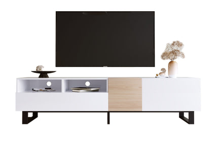 TV Stand For 80'' TV With Double Storage Space, Media Console Table With Drop Down Door