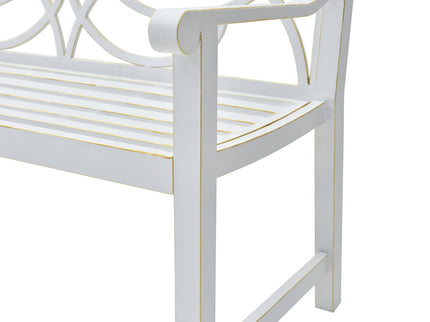Outdoor Garden Patio Bench With Backrest And Armrest, Slatted Seat For Park, Yard & Porch, Balcony, Accommodates 2 - 3 People - White