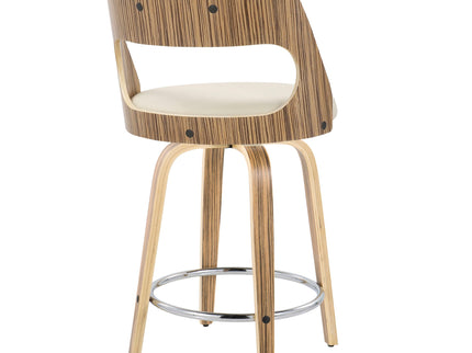 Cecina - Mid-Century Modern Fixed Height Counter Stool With Swivel With Round Footrest (Set of 2) - Zebra / Cream