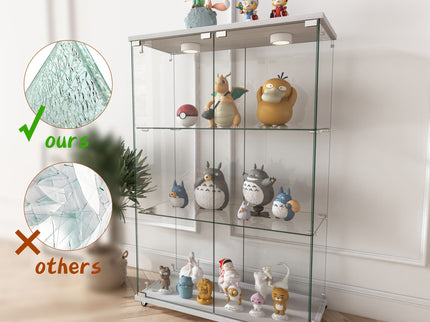 Modern Display Cabinet With LED Lights, Transparent Tempered Glass 2 Door Storage Case With 3 Shelves