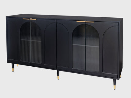 Accent Cabinet Lacquered Wooden Cabinet With 4 Glass Doors Sideboard Buffet Server Cabinet Storage Cabinet, For Living Room, Entryway, Hallway, Office, Kitchen And Dining Room