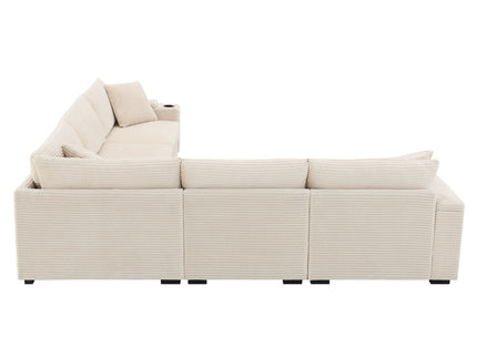 Convertible L Shaped Sectional Corner Couch With Armrest Storage Cup Holders USB Charger, Irregular Corner Oversized Comfy Modular Sofa