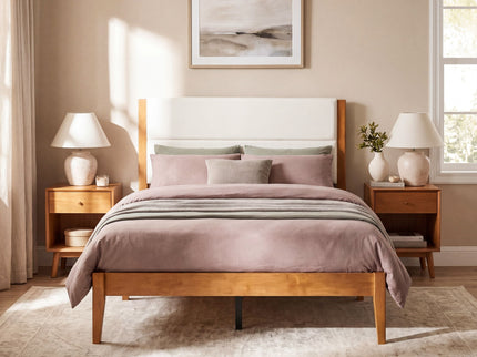 Platform Bed Frame With Upholstered Headboard, Slat Support