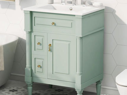 Freestanding Bathroom Vanity With Sink, Adjustable Shelf & Flip Drawer