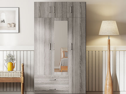 Modern 3 Door Mirror Wardrobe With 2 Drawers And Top Cabinet