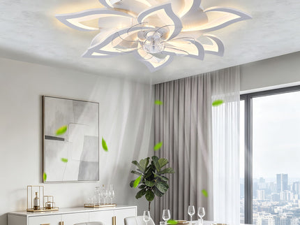 32" Flower Ceiling Fan With LED Dimmable Light, Low Profile Flush Mount Fan With Remote Control, 6 Speeds