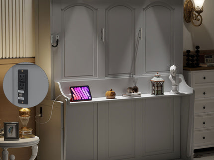 Murphy Bed With Desk, LED Lights And USB Charging Station
