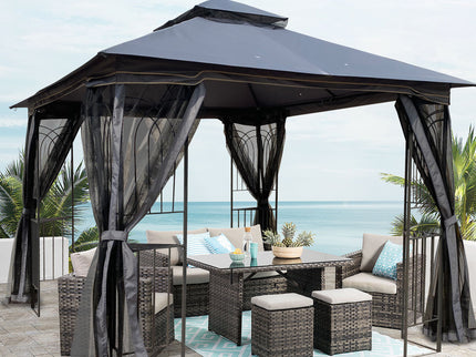 Patio Gazebo Tent With Ventilated Double Roof And Mosquito Net