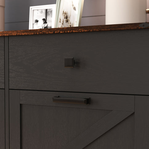 Double Tilt Out Trash Cabinet With Hideaway Drawer And Barn Door Style