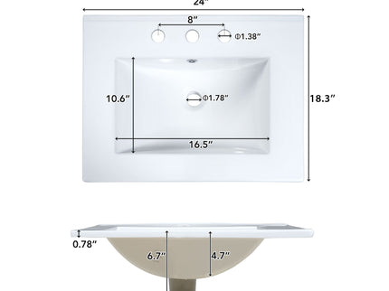 Bathroom Vanity With Ceramic Sink, Soft Close Doors, Flip Drawer, Double Layer Door Shelves