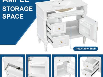 Freestanding Bathroom Vanity With Sink, Adjustable Shelf, Flip Drawer