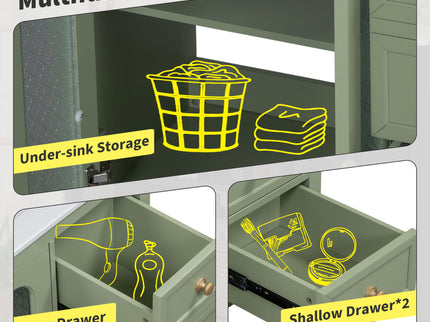 Bathroom Vanity With Two Soft Close Doors, Adjustable Shelves And Three Drawers