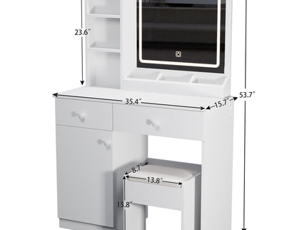 Fashion Vanity Desk With Mirror And Adjustable Lights, Makeup Table Set With 2 Drawers - White