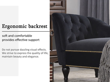 Velvet Chaise Lounge, Button Tufted Right Arm Facing Lounge Chair With Nailhead Trim For Living Room - Black