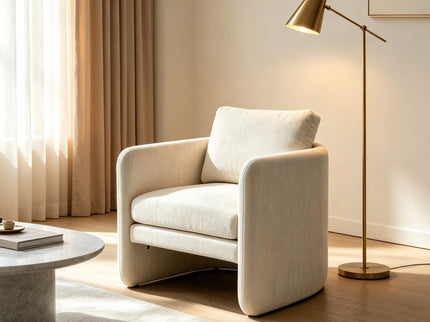 Armchair With Low Profile Curved Frame - Beige