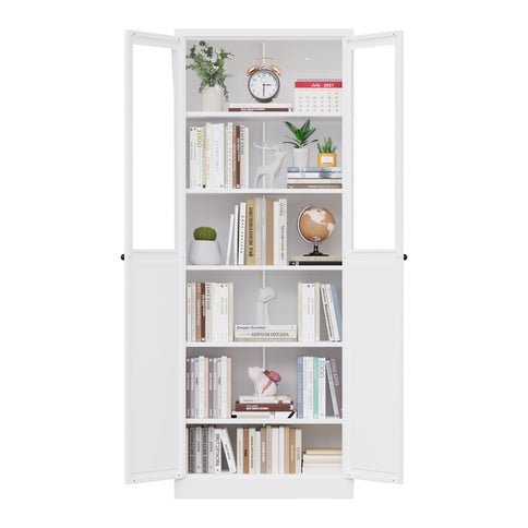 Tall Metal Kitchen Pantry Cabinet With Adjustable Shelves And Silent Magnetic Doors - White